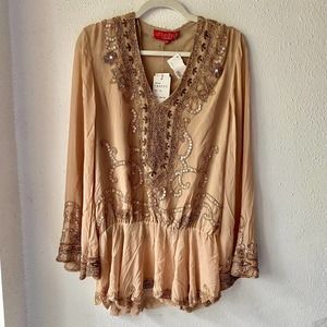NWT Beaded Embellished 100% Silk Tunic India Top